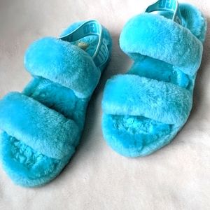 UGG Fluff Yeah! Slides sz8 Light Teal/Blue